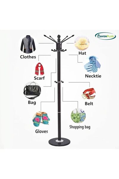 HavenPlus Metal Standing Coat Rack, Modern Space-Saving Coat Tree with Hooks