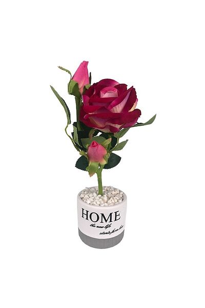 OEM Ceramic Pot with Plastic Rose, with Text 'Home', M4, 10x29 cm