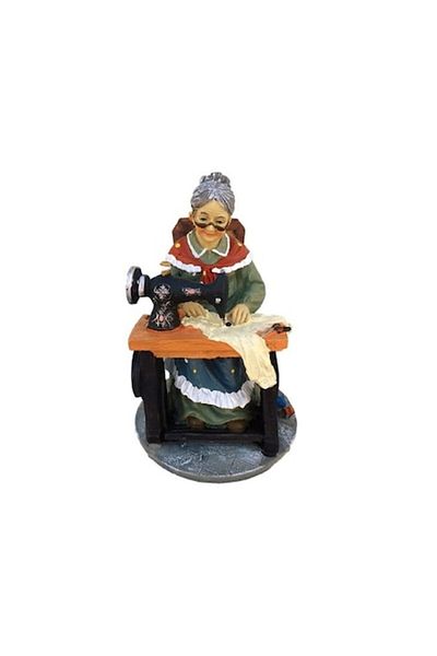 OEM Figurină din rășină: Bunicul tâmplar și bunica cusătoreasă cu mașină de cusut, 11x17 cm