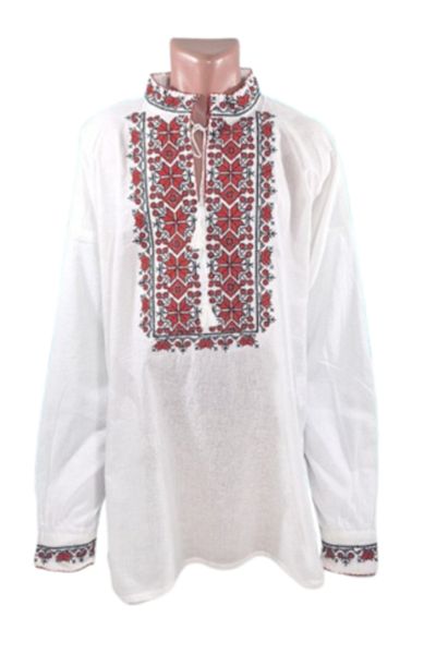 OEM Men's Traditional Romanian Shirt, Long Sleeve, Red-Black Embroidery, Cotton, Size S