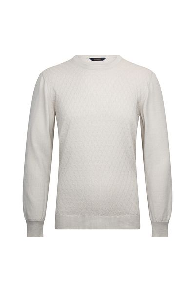 Hatemoğlu Beige Regular Fit Jacquard Crew Neck Wool Knitwear Sweater