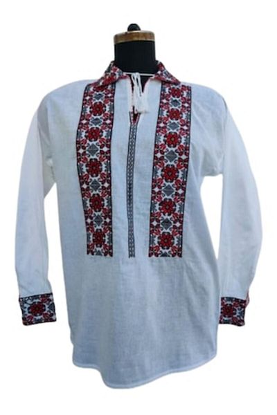 OEM Traditional Shirt for Men, Embroidered, Cotton, Red, Size 3XL