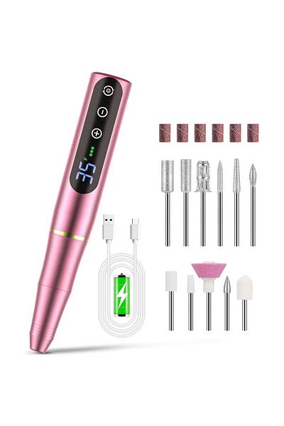 Elindor Pilă de unghii profesională, pilă electrică pentru manichiură-pedichiură, 35.000 RPM, design ergonomic, roz