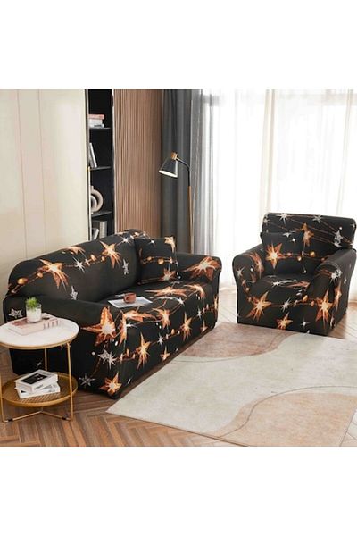 JOJO HOME Elastic sofa cover, Jojo Home, golden stars print, M-2 seater, 140x180cm