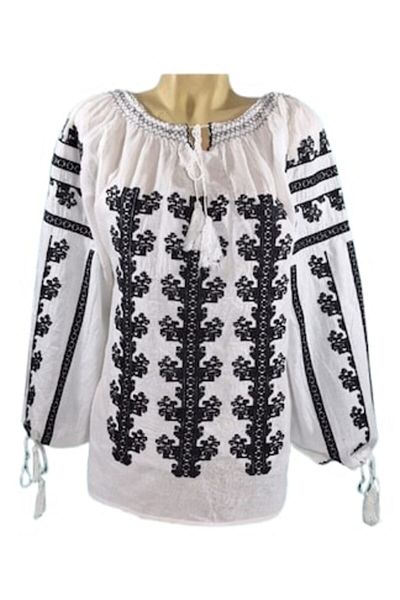 OEM Women's Blouse, Cotton, Long Sleeve, Black Embroidery, Traditional Design, Size M