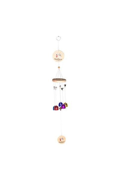 OEM Ornament din lemn format din cinci clopotei de vant cu dansatori din Romania, 9x65 cm multicolor