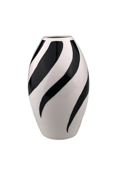 OEM Ceramic Vase with Stripes, 13x23 cm, Black-White