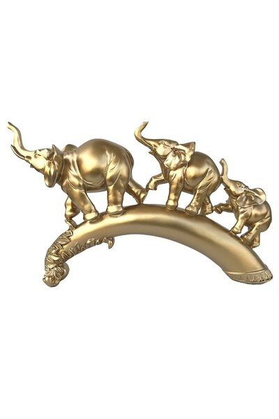 OEM Resin Decoration with Crystals, Representing Three Elephants on a Horn, 40x23 cm