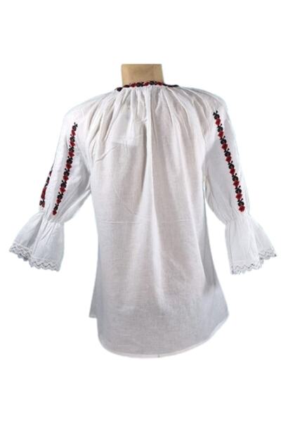 OEM Women's blouse, 3/4 sleeve, traditional with rose buds, red-black embroidery, size 3XL