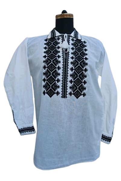 OEM Traditional Men's Shirt, Cotton, Black Embroidery, Size S