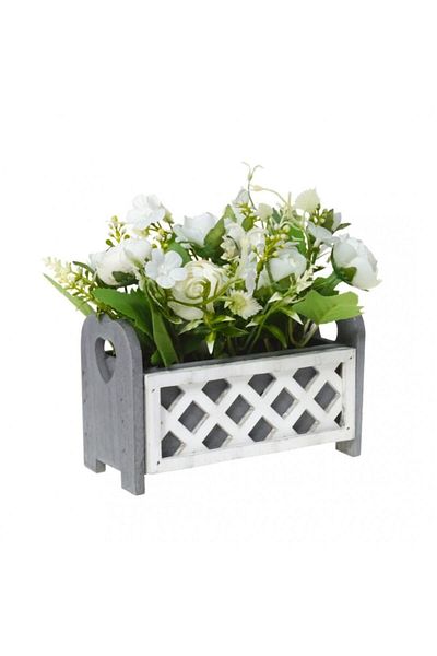 OEM Artificial Arrangement with Roses, in Wooden Pot, White, 17x7x9 cm