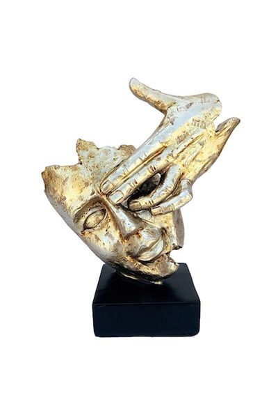 OEM Statueta din rasina reprezentand un chip ce isi acopera unul dintre ochi cu degetele - M1, 20x22 cm