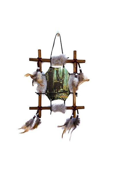 OEM Tablou cu rama din lemn, cu decoratiuni din pene, blanita si margele M4, ...