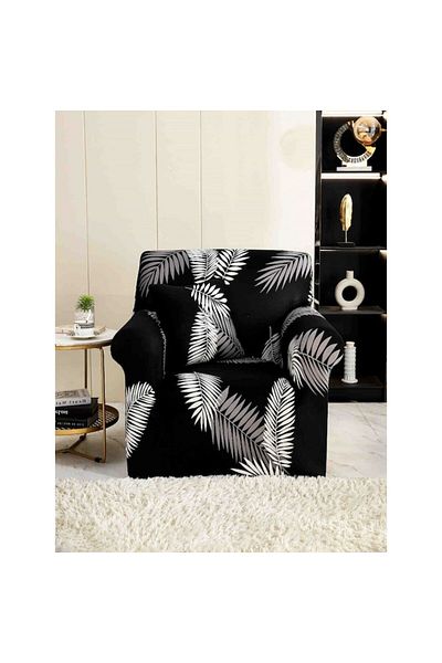 JOJO HOME Husa elastica pentru fotoliu, Jojo Home, imprimeu Frunze Feriga, 90x140cm, Negru Alb