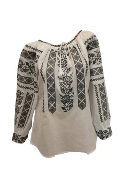 OEM Traditional Romanian Women's Blouse, Black-White, Size XL