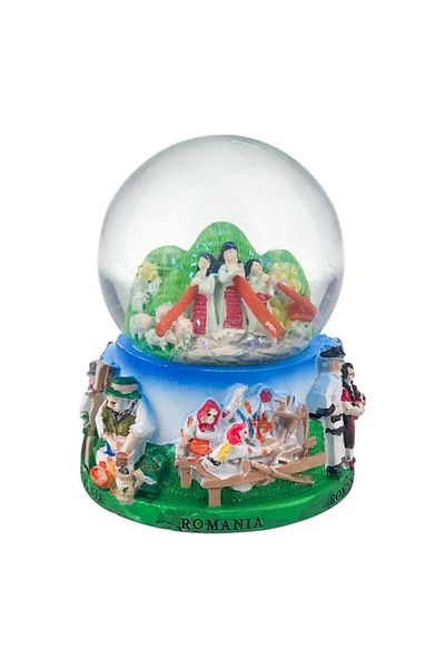 OEM Glass Globe with Water on Resin Base, Romania Design, Multicolor, 7x9 cm