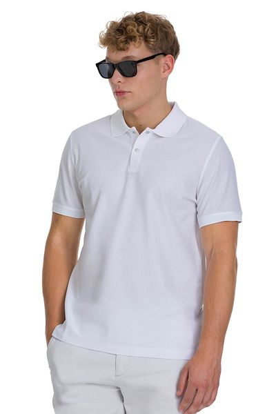 Hatemoğlu White Regular Fit 100% Cotton Polo Neck Mercerized T-Shirt