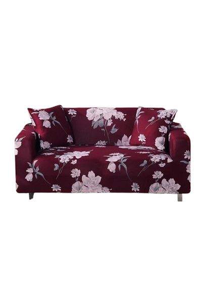 OEM Elastic Sofa Cover, Comfort, Elastan, Peony Print, L-3 Seats, 185x230cm, White-Bordeaux