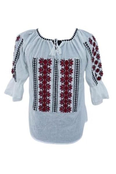 OEM Women's Blouse, Traditional Model, Cotton, Embroidery Black-Red, 3/4 Sleeve, Size XL