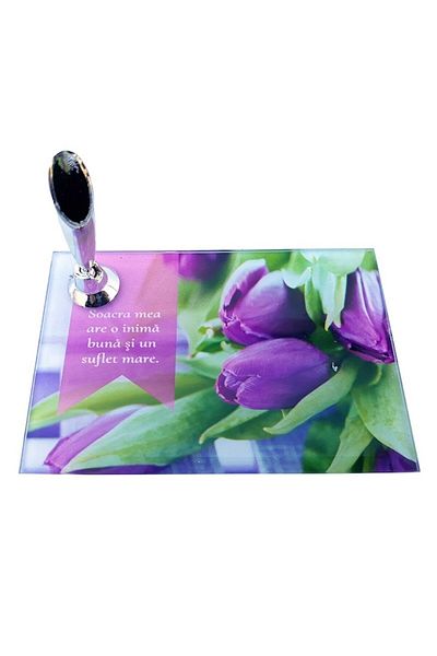 OEM Placă de sticlă cu suport pentru pix și dedicație pentru soacră, M3, 12x8cm