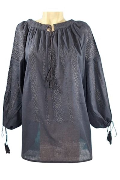 OEM Woman's Blouse, Cotton, Long Sleeve, Traditional Model, Black, Size XL