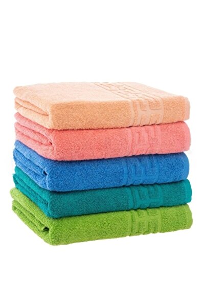 OEM Set 5 Hand Towels, Cotton, Plain, Greek Border, 500g/m², 30X50cm, Multicolor