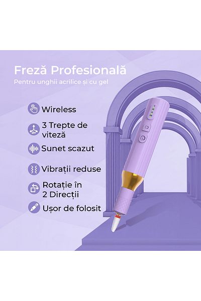 Elindor Freza De Unghii Fără Fir, 18.000 Rpm, 3 Viteze, Violet
