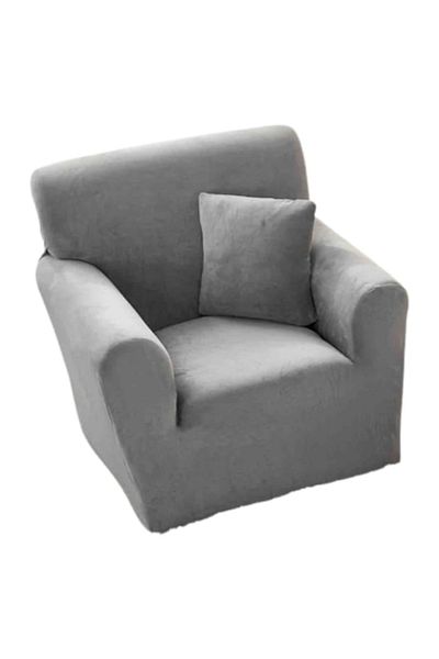 JOJO HOME Elastic Armchair Cover, Velvet, Jojo Home, Solid, S-90x130cm, Light Grey