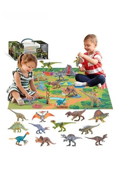 Arabest Children's Dinosaur Set, Solid Dinosaur Set with Wildlife Scene Carpet, Dinosaur Map Model