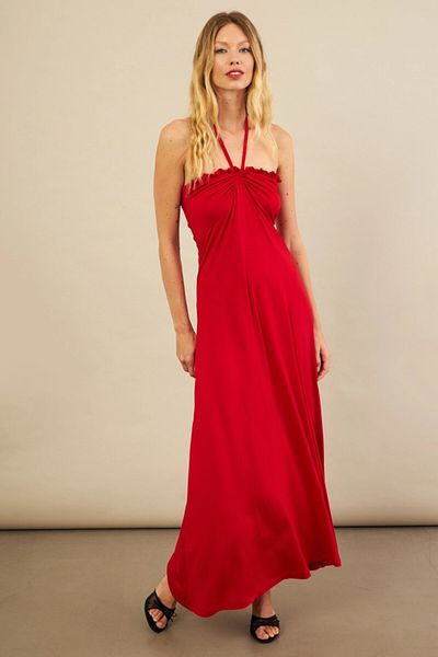 Cool & Sexy Women's Red Neck Tie Strapless Dress Ey3121