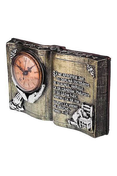 OEM Decoratiune din rasina in forma de carte cu ceas si citat religios, 24x14 cm, auriu