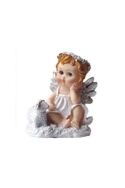 OEM Angel figurine with silver wings alongside a lamb, 17 cm