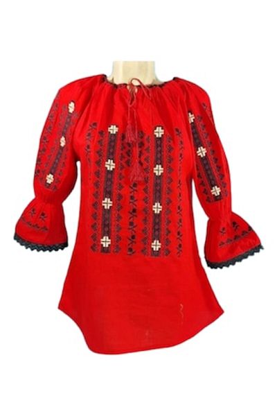 OEM Women's Blouse, Embroidery White-Black, Cotton, Traditional Model, 3/4 Sleeve, Size 2XL