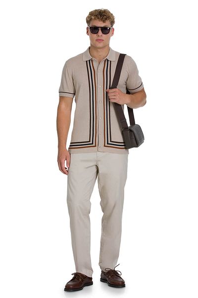 Hatemoğlu Ecru Regular Fit Polo Neck Cotton T-Shirt