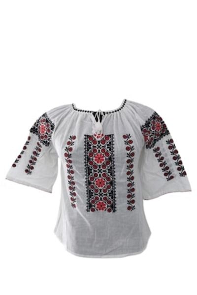 OEM Women's Blouse - Traditional Style, Short Sleeve, Cotton, Hand Embroidered, Black-Red, XL Size