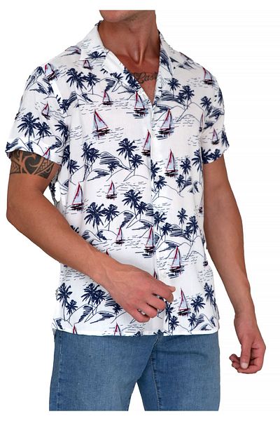 Exve Exclusive Cămașă casual cu mânecă scurtă, cu imprimeu cu navigație, albastru bleumarin, oversize, cu mânecă scurtă