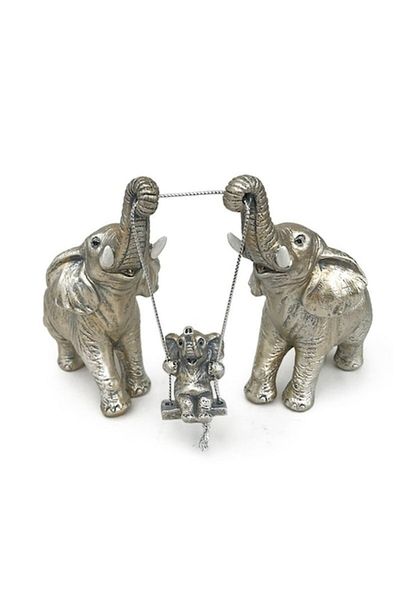 OEM Resin Decoration, Happy Elephants, 24x15cm, Silver