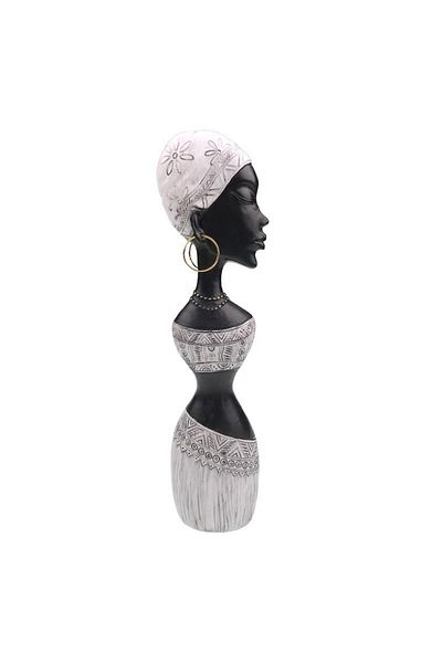 OEM Decoratiune din rasina, African Woman, 8x36cm, Negru-Alb Murdar