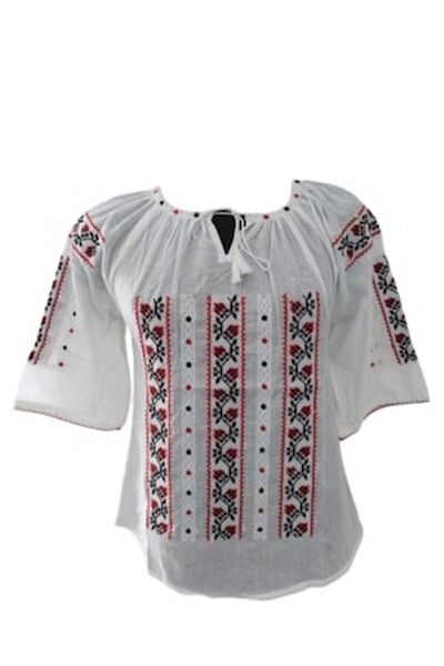 OEM Women's Traditional Blouse, Short Sleeve, Cotton, Red-Black Embroidery, Size 3XL