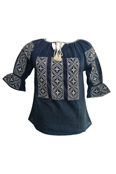 OEM Traditional Women's Blouse, Cotton, Black-Beige, Size 3XL