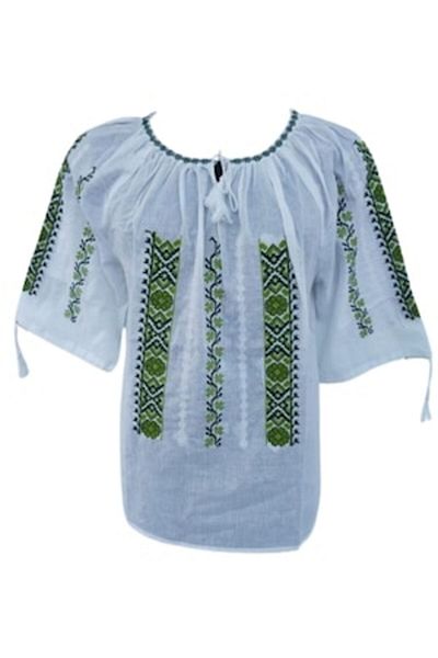 OEM Bluza tip ie dama, Model Traditional, Maneca Scurta, Bumbac, Broderie Negru-Verde, Marime 2XL