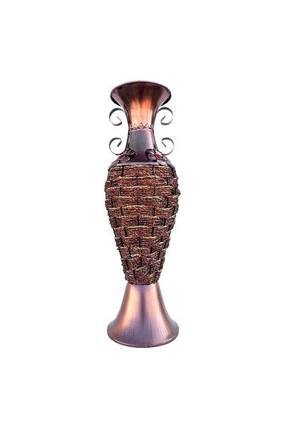 OEM Vază decorativă din metal cu mâner și țesătură din plastic tip răchită, 58 cm