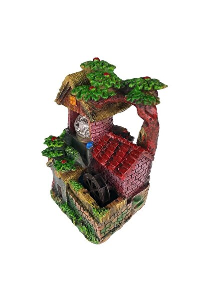 OEM Fountain made of resin in the shape of a house, with a plastic mill and ball,19x27 cm