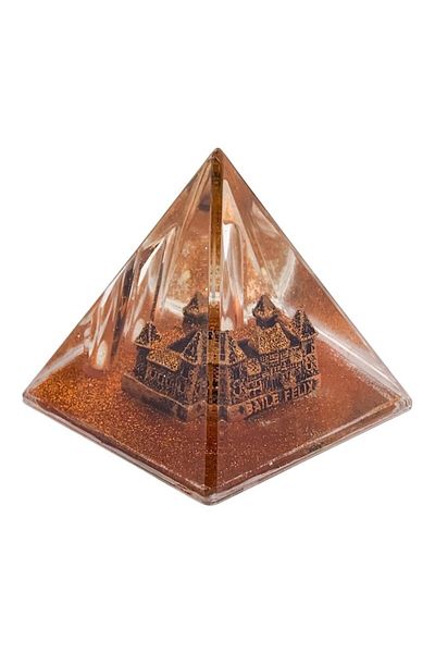 OEM Piramida din plastic cu apa si sclipici, cu Baile Felix, 8x7 cm, auriu