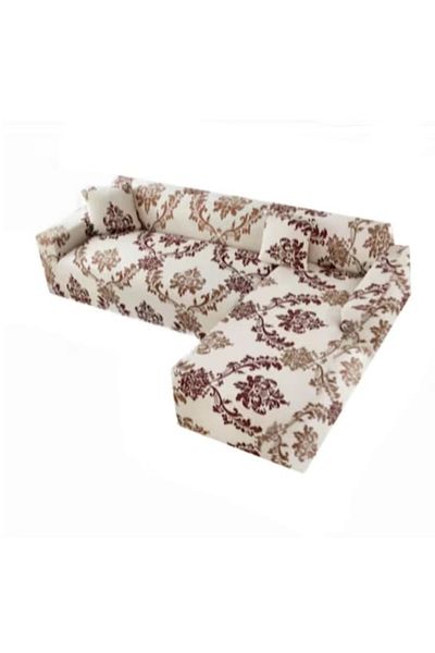 JOJO HOME Husă elastică pentru canapea modulară, Jojo Home, imprimeu abstract, M3, M+L, bej