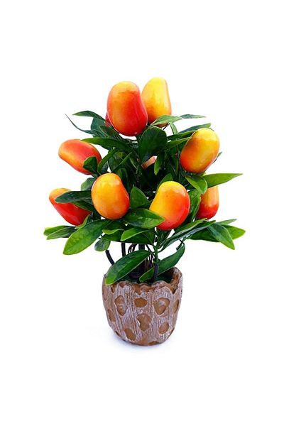 OEM Decorative tree made of plastic, fruit in pot with pebbles, 15x20cm, mango