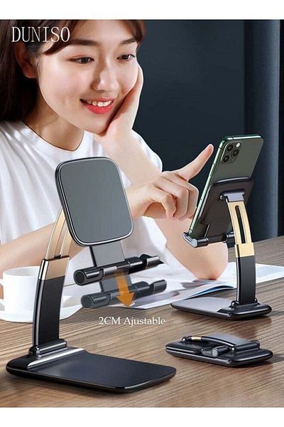 fun zone DUNISO Foldable Phone Stand for Desk Height Adjustable Cell Phone Holder Portable Cellphone Cradle D