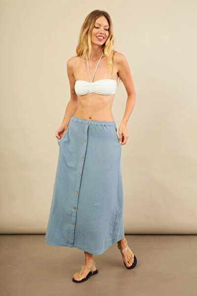 Cool & Sexy Fusta midi de damă Indigo cu buzunar din muselină BTY103