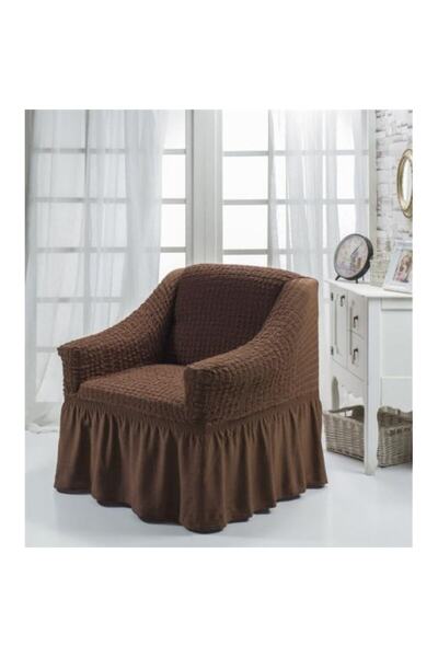 OEM Set 2 Huse Fotoliu, Creponat cu Volanase, Poliester cu Licra, Maro