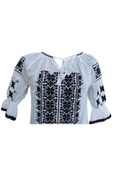 OEM Traditional Women's Blouse, Black-White Cotton, Size L